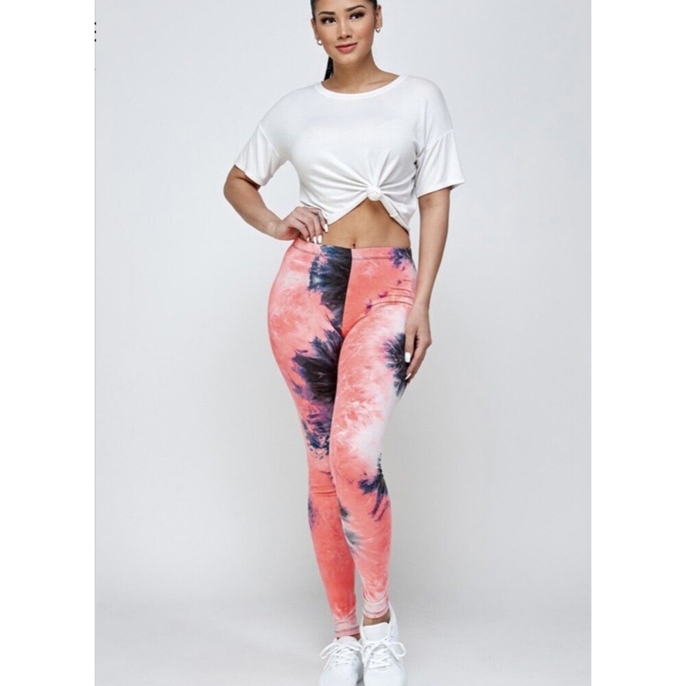 TIE-DYE Multi Color, full length leggings a banded high waist One Size 2-12.